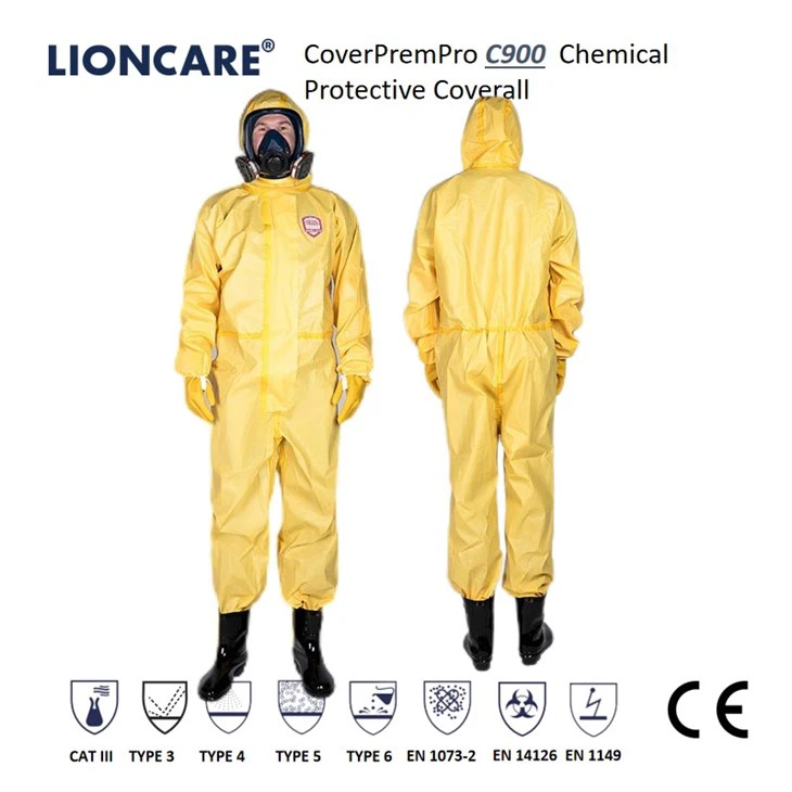 LIONCARE® CoverPremPro Yellow Hooded Hazmat Suit